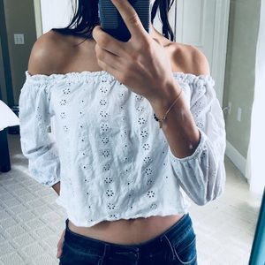 {Brandy Melville} White Off-the-Shoulder Blouse